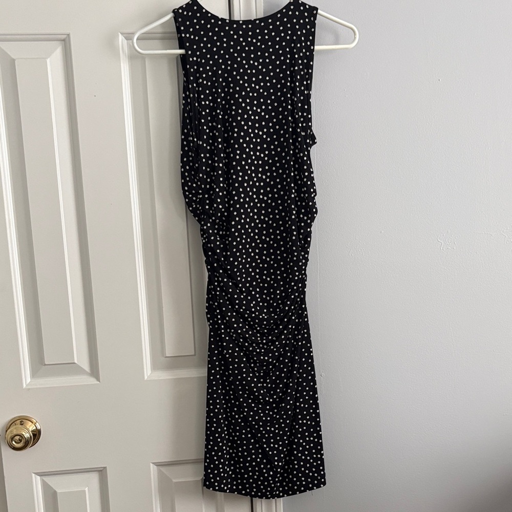 Ann Taylor Black Midi Dress with White Polka Dots